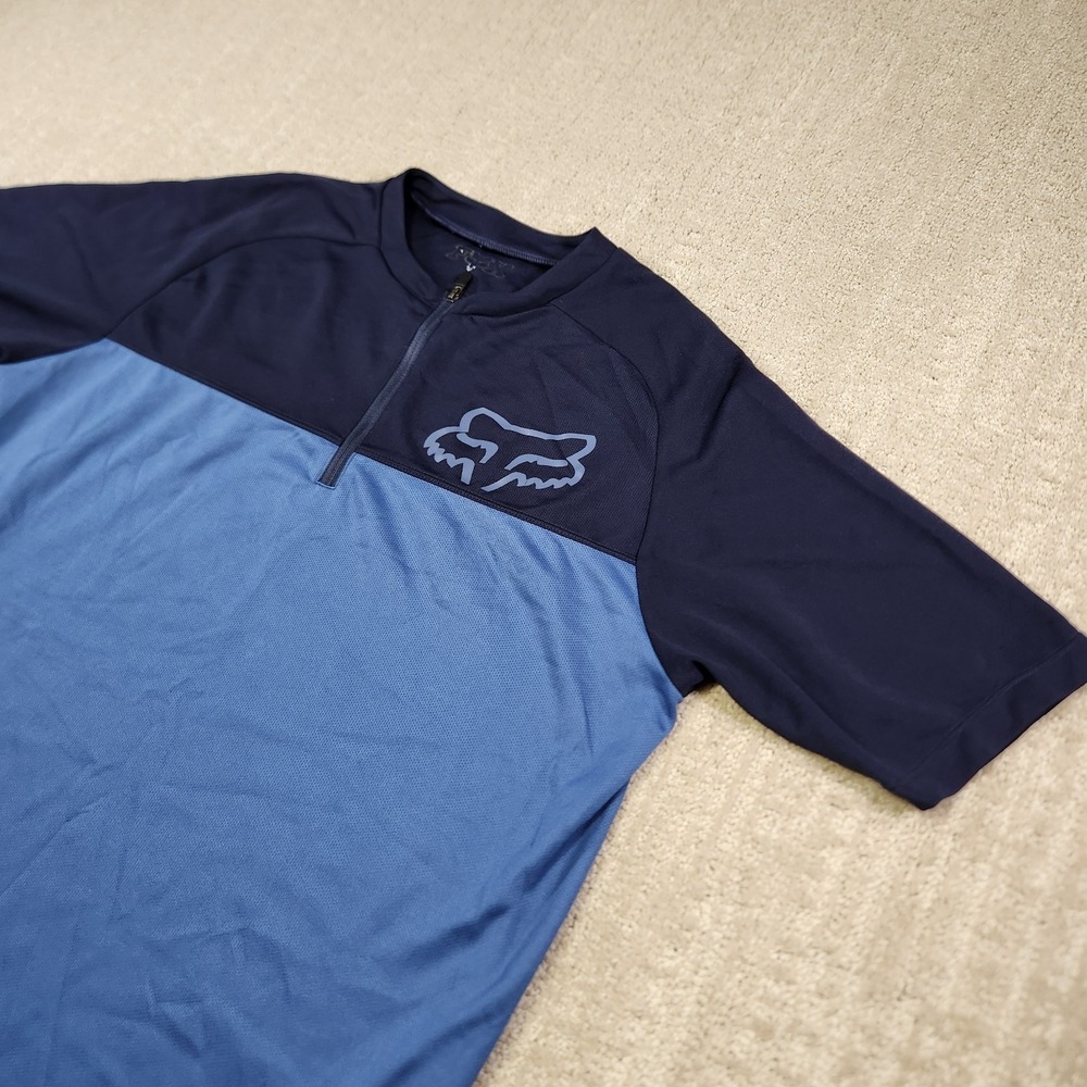 Fox Ranger Jersey Men Medium MTB Cycling Downhill Riding Race Blue Shirt 1/4 Zip